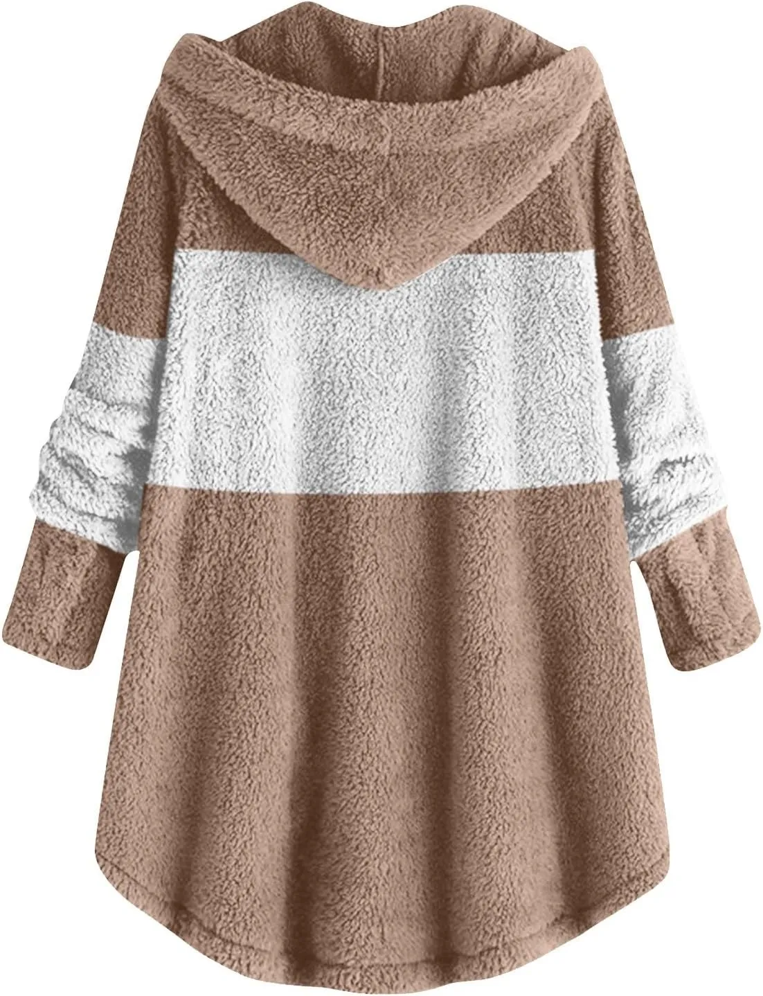 Women's Fuzzy Jackets Fashion Stitching Loose Hoodies Long Sleeve Plush Button Coat Fur Jackets, S-5XL