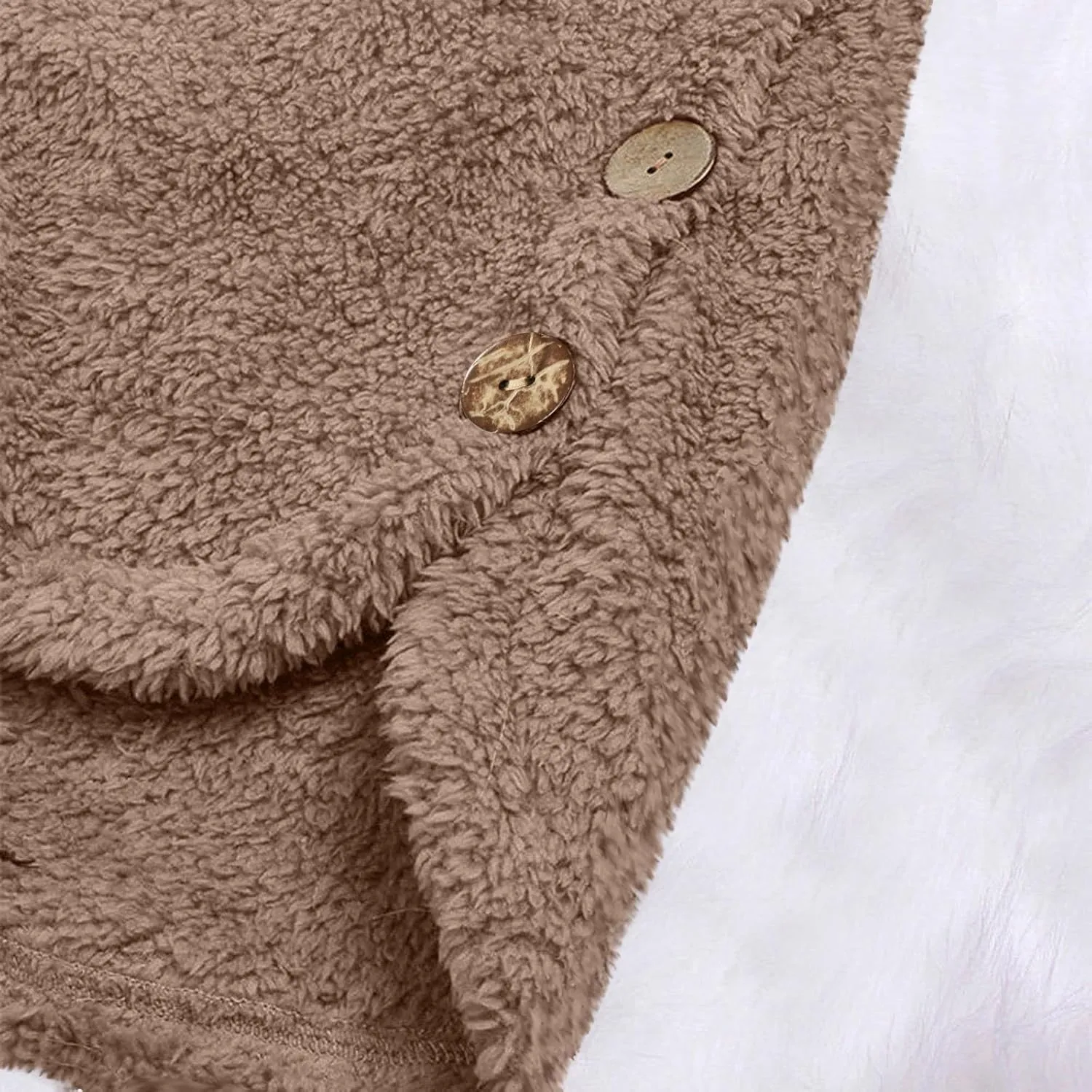 Women's Fuzzy Jackets Fashion Stitching Loose Hoodies Long Sleeve Plush Button Coat Fur Jackets, S-5XL