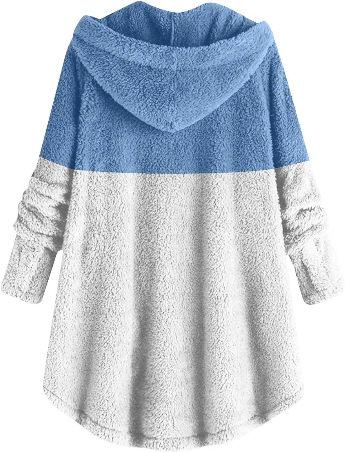 Women's Fuzzy Jackets Fashion Stitching Loose Hoodies Long Sleeve Plush Button Coat Fur Jackets, S-5XL