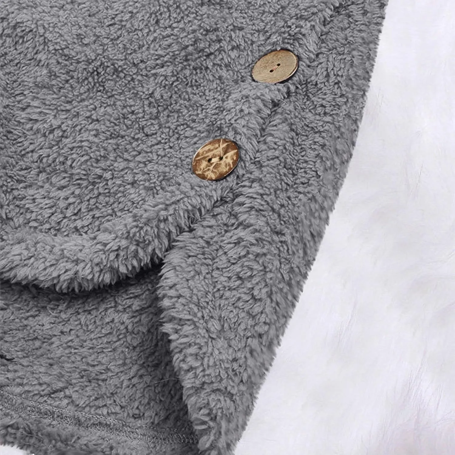 Women's Fuzzy Jackets Fashion Stitching Loose Hoodies Long Sleeve Plush Button Coat Fur Jackets, S-5XL