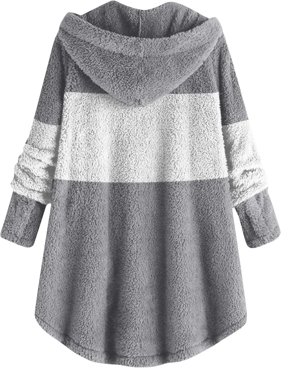 Women's Fuzzy Jackets Fashion Stitching Loose Hoodies Long Sleeve Plush Button Coat Fur Jackets, S-5XL