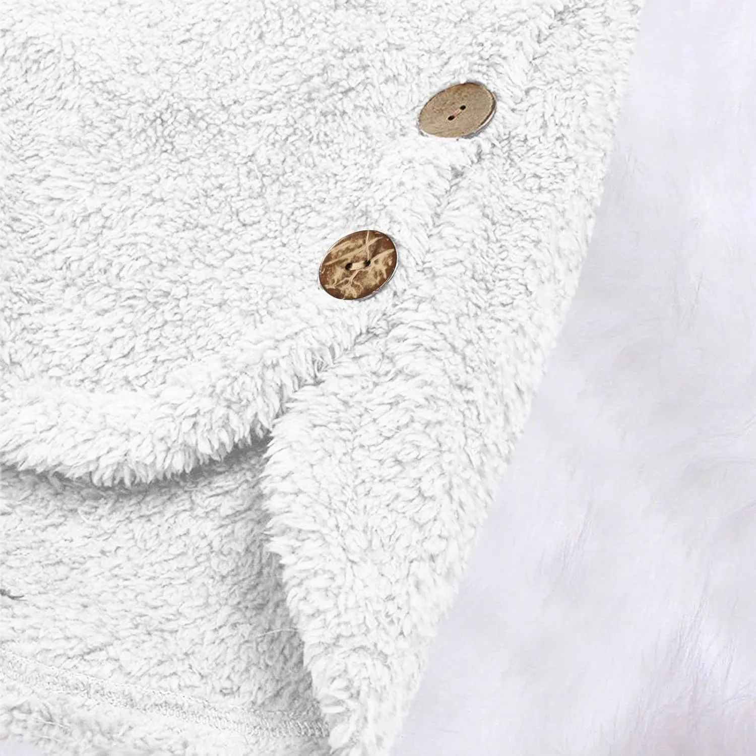 Women's Fuzzy Jackets Fashion Stitching Loose Hoodies Long Sleeve Plush Button Coat Fur Jackets, S-5XL