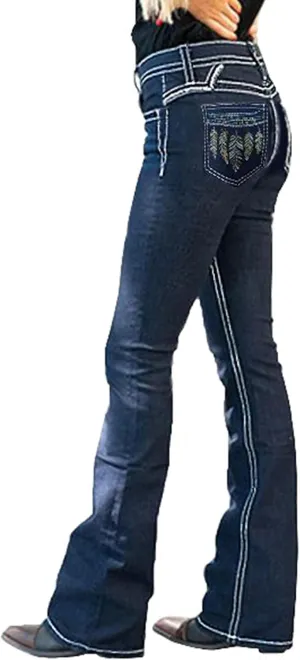 Women's Jeans High Rise Feather Embroidery Stretchy Bootcut Slim Wide Leg Denim Pants