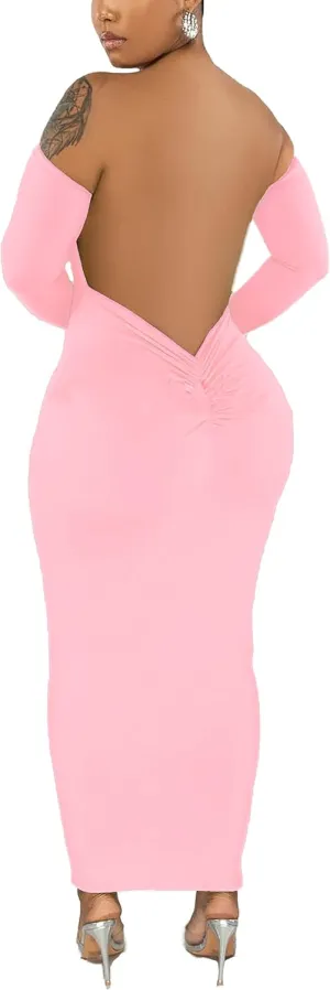 Womens Long Sleeve Off The Shoulder Maxi Dress Sexy Bodycon Midi Dresses Club Outfits