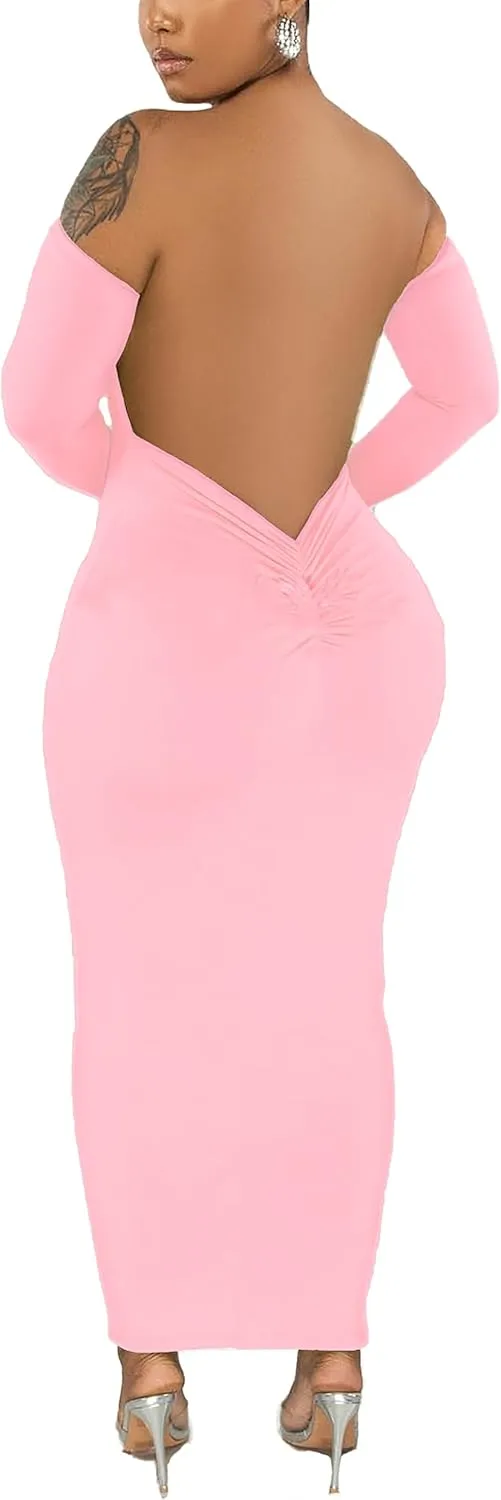 Womens Long Sleeve Off The Shoulder Maxi Dress Sexy Bodycon Midi Dresses Club Outfits
