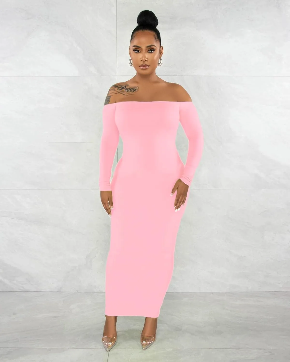 Womens Long Sleeve Off The Shoulder Maxi Dress Sexy Bodycon Midi Dresses Club Outfits
