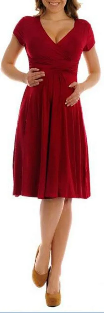 Women's Maternity Jersey Flare Baby Shower Short Sleeves Dress