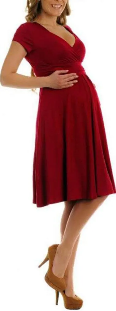 Women's Maternity Jersey Flare Baby Shower Short Sleeves Dress