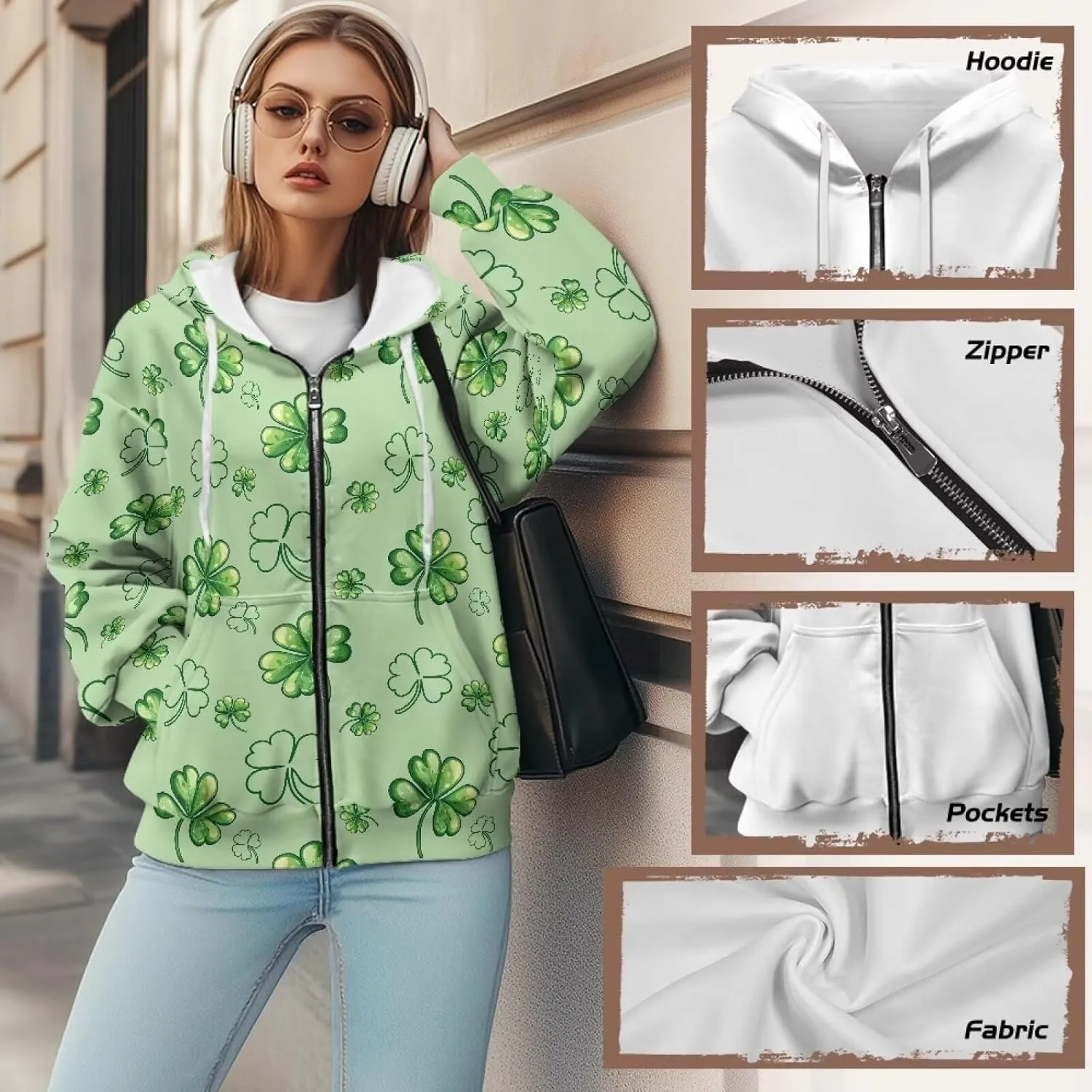 Womens Oversized Hoodies Custom Full Zip Hooded Sweatshirt with Pockets Ladies Long Sleeve Comfy Coat Top with Hood