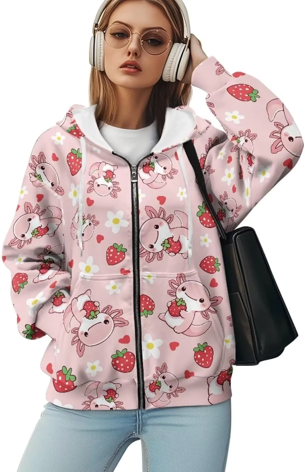Womens Oversized Hoodies Custom Full Zip Hooded Sweatshirt with Pockets Ladies Long Sleeve Comfy Coat Top with Hood