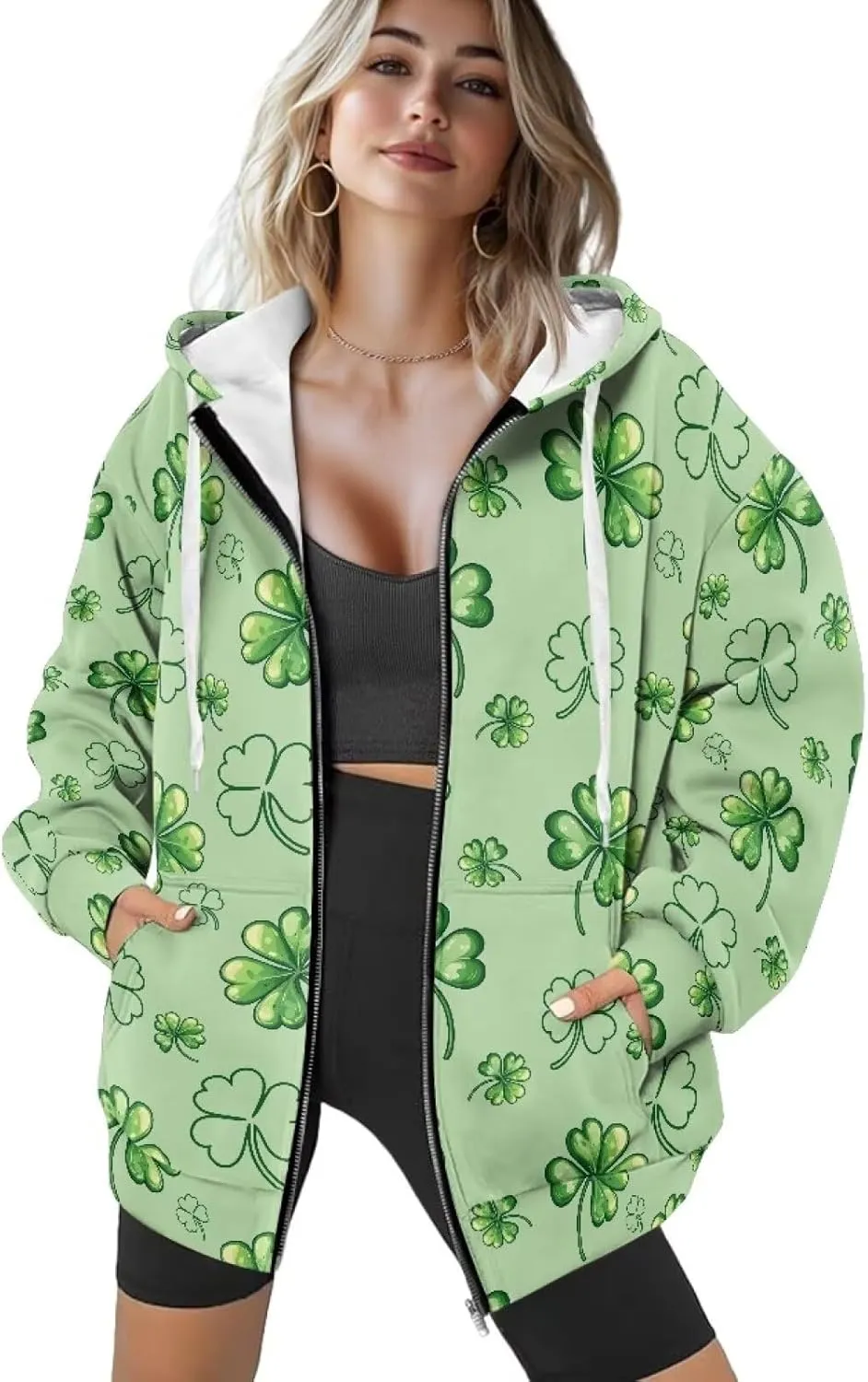 Womens Oversized Hoodies Custom Full Zip Hooded Sweatshirt with Pockets Ladies Long Sleeve Comfy Coat Top with Hood