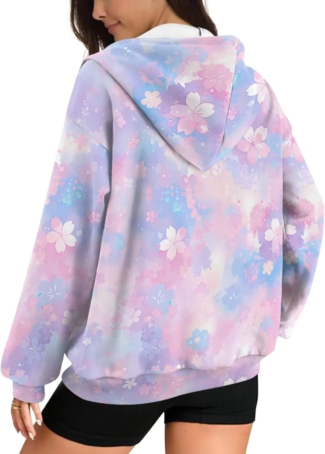 Womens Oversized Hoodies Custom Full Zip Hooded Sweatshirt with Pockets Ladies Long Sleeve Comfy Coat Top with Hood
