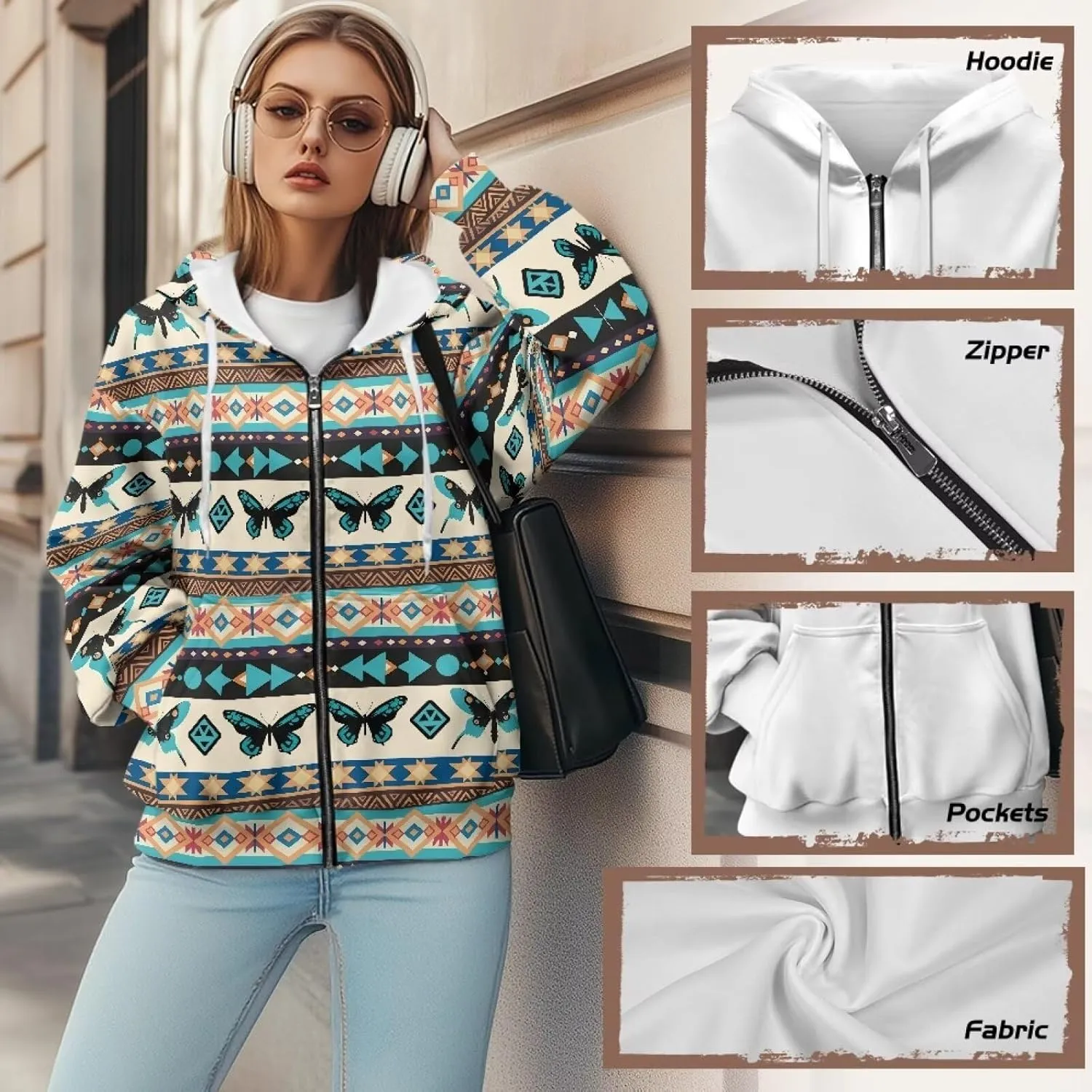 Womens Oversized Hoodies Custom Full Zip Hooded Sweatshirt with Pockets Ladies Long Sleeve Comfy Coat Top with Hood