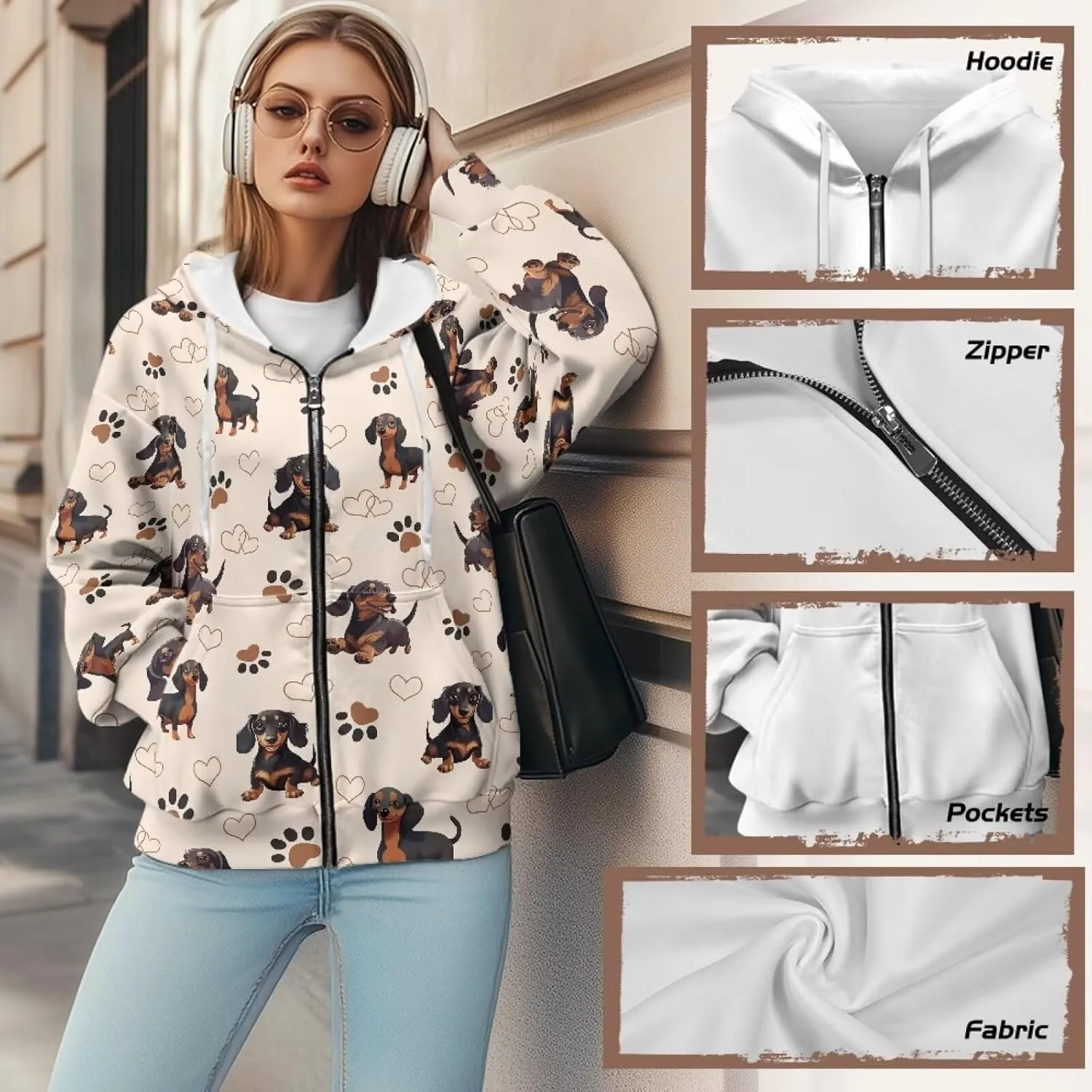 Womens Oversized Hoodies Custom Full Zip Hooded Sweatshirt with Pockets Ladies Long Sleeve Comfy Coat Top with Hood