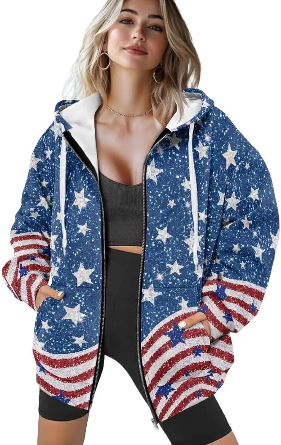 Womens Oversized Hoodies Custom Full Zip Hooded Sweatshirt with Pockets Ladies Long Sleeve Comfy Coat Top with Hood