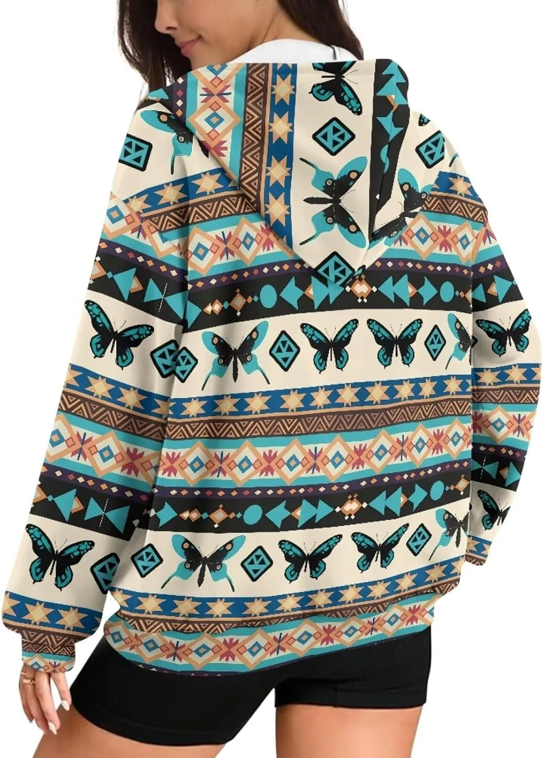 Womens Oversized Hoodies Custom Full Zip Hooded Sweatshirt with Pockets Ladies Long Sleeve Comfy Coat Top with Hood