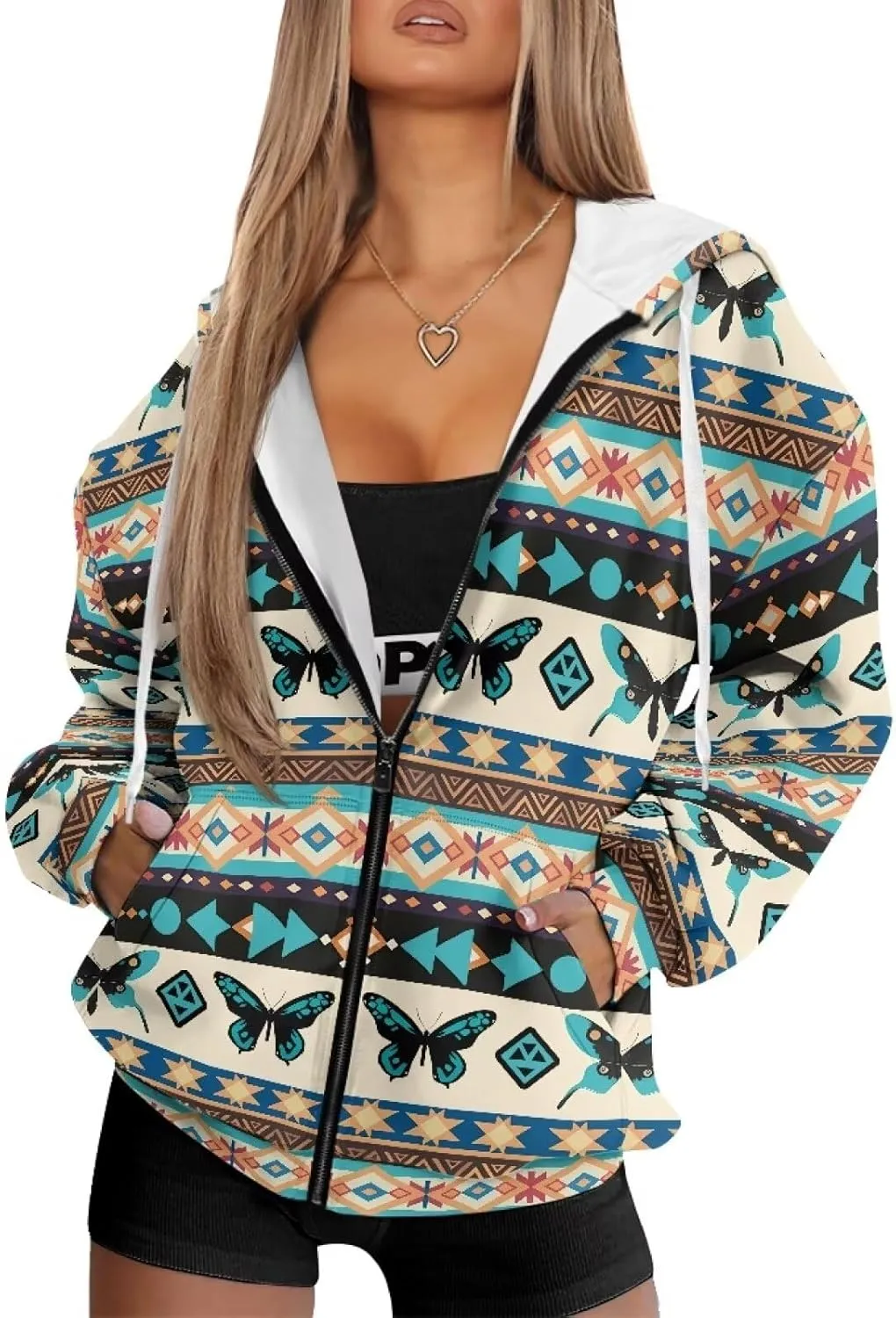 Womens Oversized Hoodies Custom Full Zip Hooded Sweatshirt with Pockets Ladies Long Sleeve Comfy Coat Top with Hood