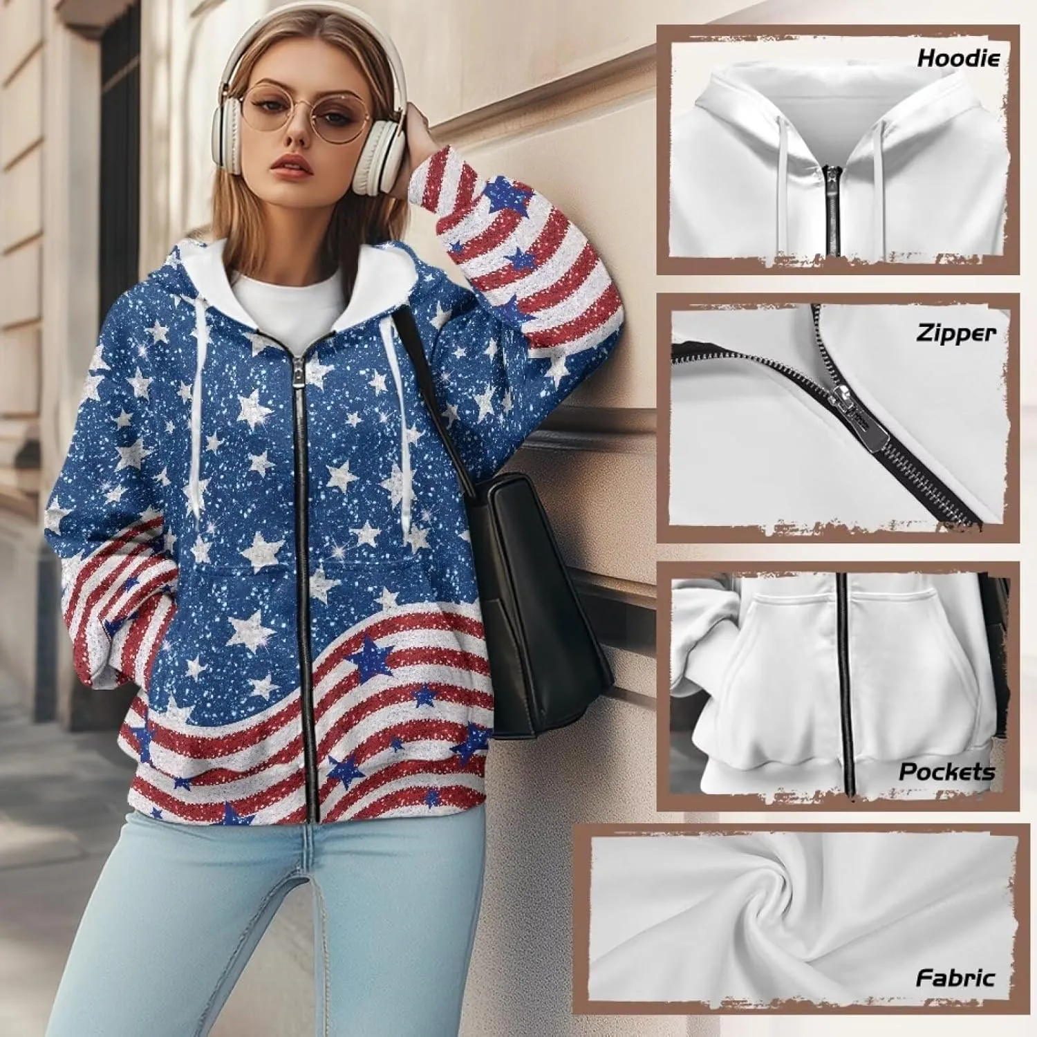 Womens Oversized Hoodies Custom Full Zip Hooded Sweatshirt with Pockets Ladies Long Sleeve Comfy Coat Top with Hood