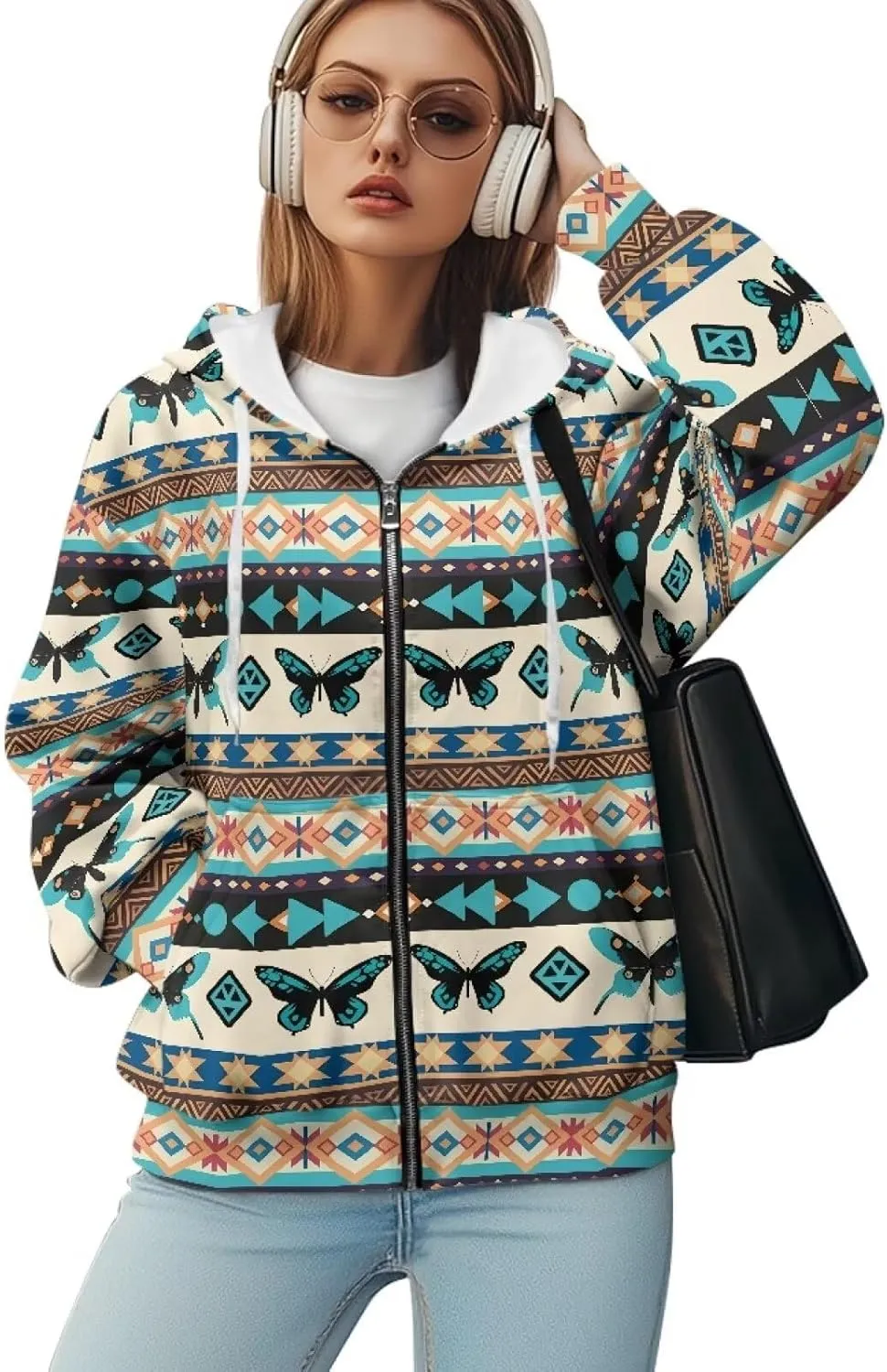 Womens Oversized Hoodies Custom Full Zip Hooded Sweatshirt with Pockets Ladies Long Sleeve Comfy Coat Top with Hood