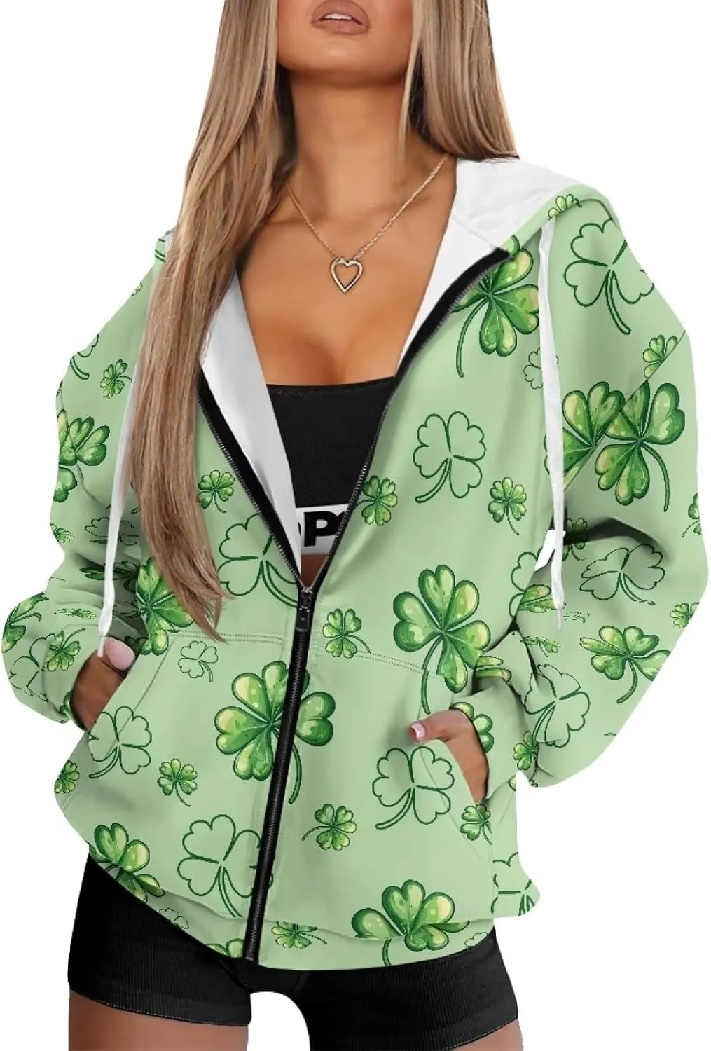 Womens Oversized Hoodies Custom Full Zip Hooded Sweatshirt with Pockets Ladies Long Sleeve Comfy Coat Top with Hood
