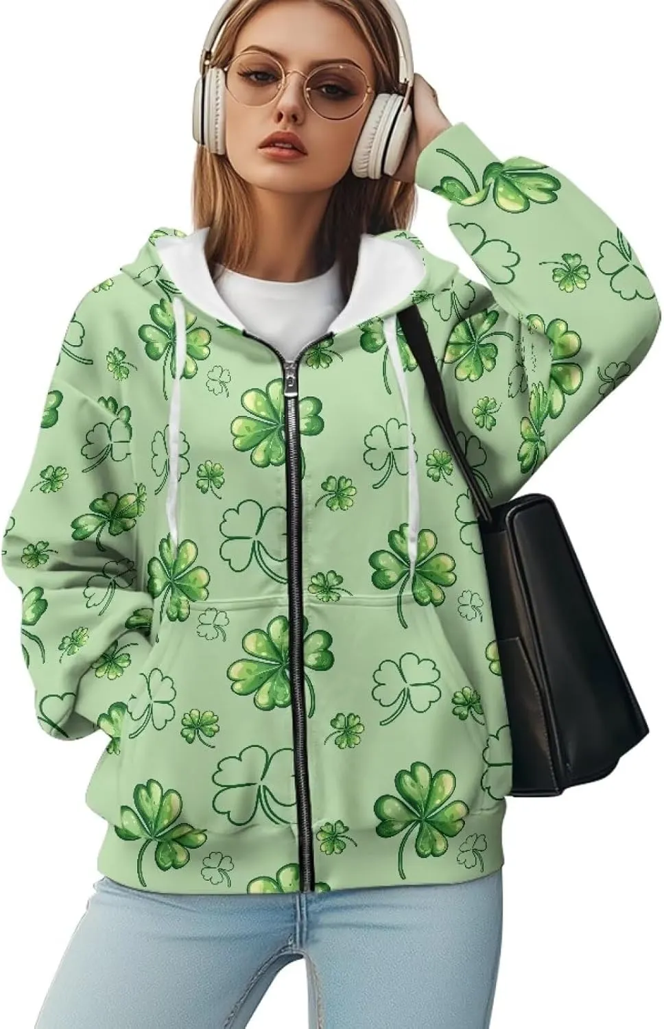 Womens Oversized Hoodies Custom Full Zip Hooded Sweatshirt with Pockets Ladies Long Sleeve Comfy Coat Top with Hood