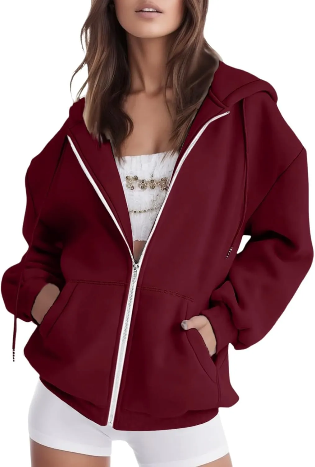 Womens Oversized Hoodies Sweatshirts Women's Check Zipper Hoodie Long Sleeved Hoodie Pullover Tops Loose Hooded