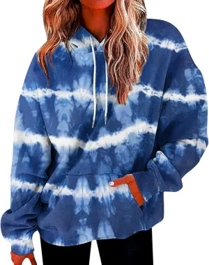 Womens Oversized Sweatshirts Tie Dye Loose Hoodies Long Sleeve Lightweight Pullover Hooded with Pocket Fleece Coats