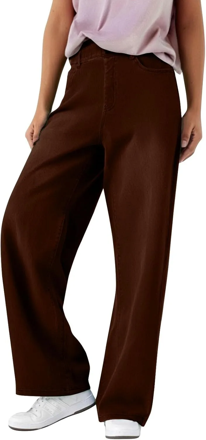 Women's Pants, Stretchy Jeans High Waisted Sweatpants Wide Leg Denim Pants That