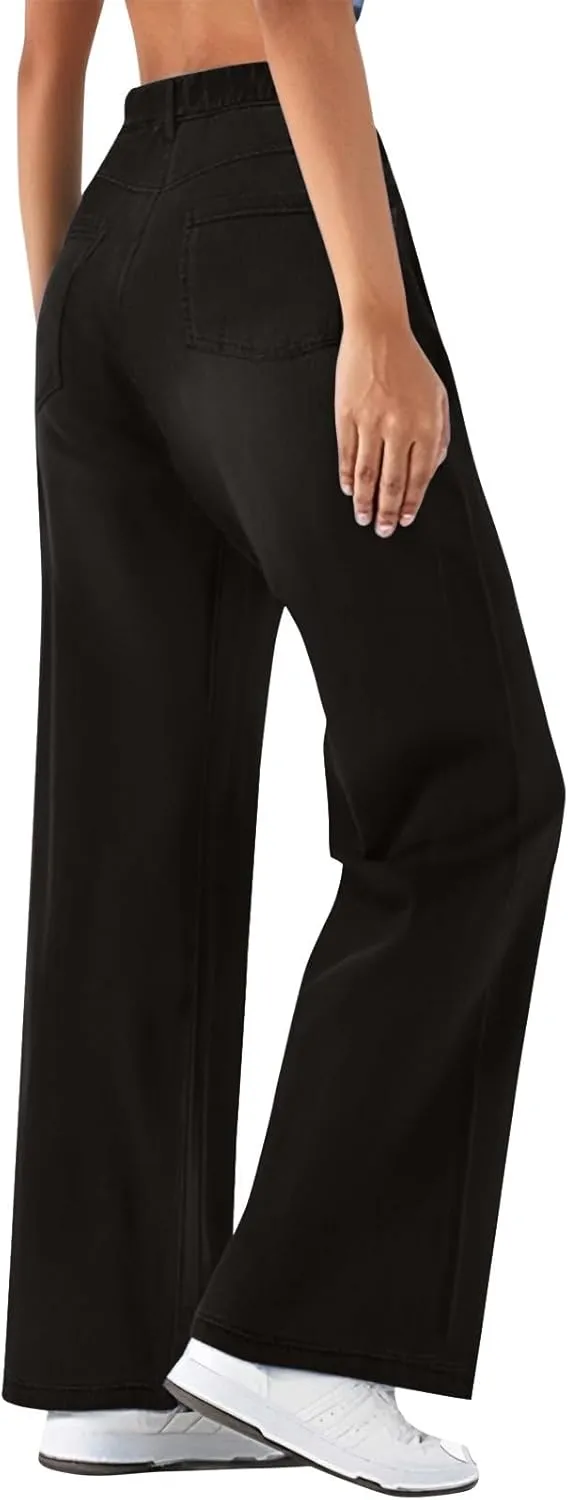 Women's Pants, Stretchy Jeans High Waisted Sweatpants Wide Leg Denim Pants That