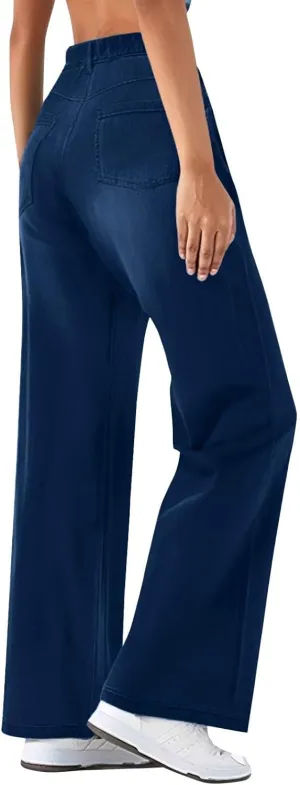 Women's Pants, Stretchy Jeans High Waisted Sweatpants Wide Leg Denim Pants That
