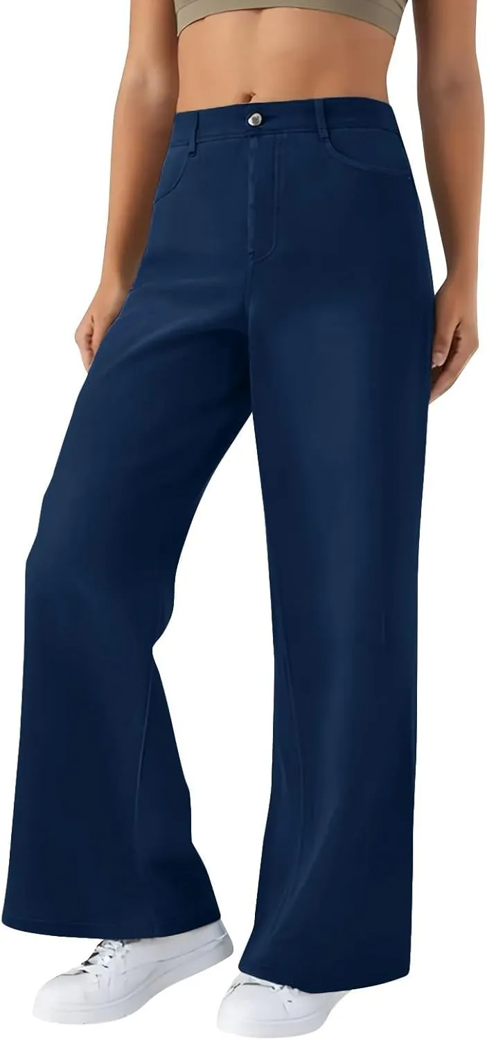 Women's Pants, Stretchy Jeans High Waisted Sweatpants Wide Leg Denim Pants That