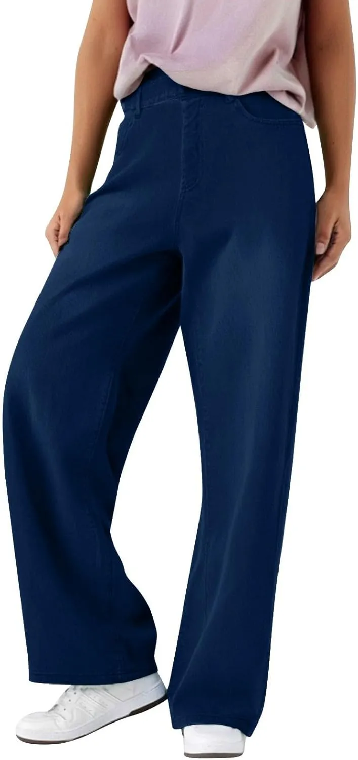 Women's Pants, Stretchy Jeans High Waisted Sweatpants Wide Leg Denim Pants That