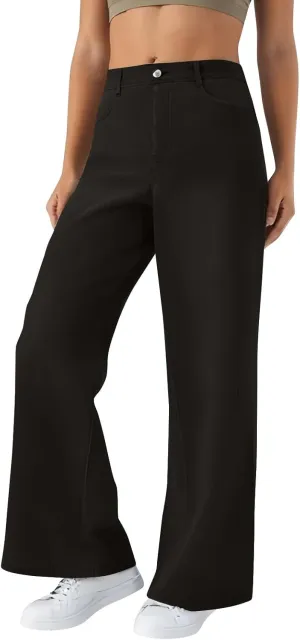 Women's Pants, Stretchy Jeans High Waisted Sweatpants Wide Leg Denim Pants That
