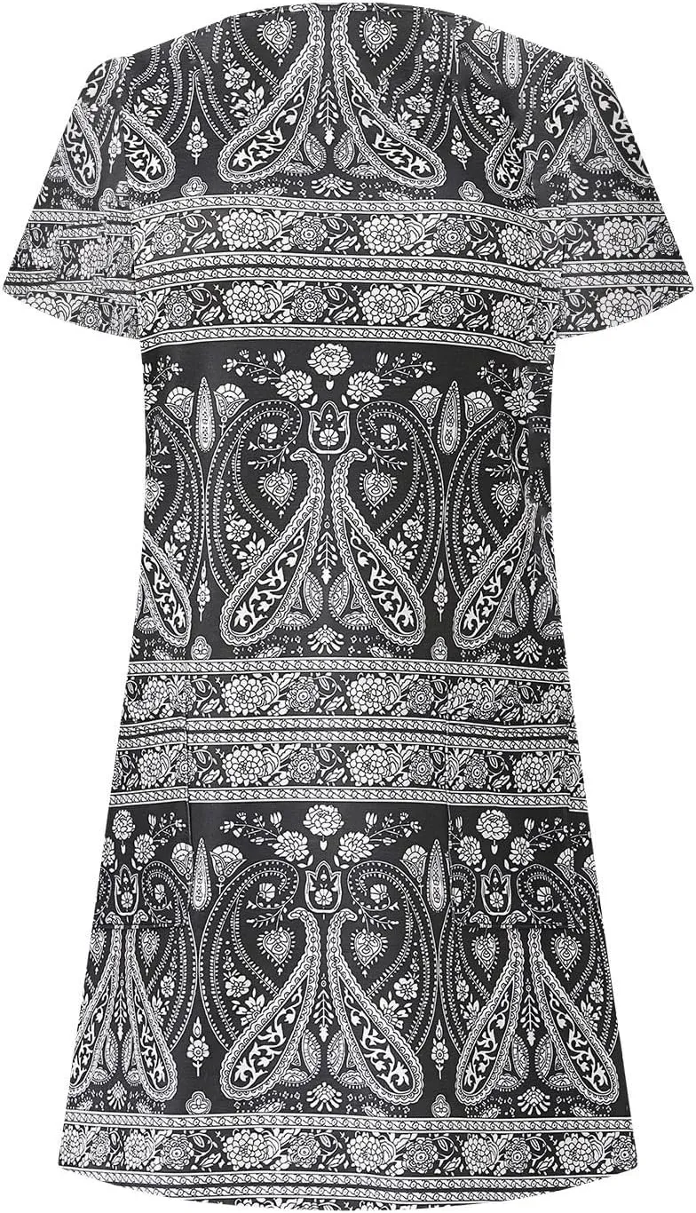 Women's Petal Sleeve Summer Trendy Polka Dots Dress Loose Keyhole Crew Neck A-Line Swing Cocktail Beach Mini Dresses