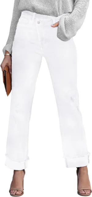 Womens Sexy Cargo Jeans Flap Pocket Stretchy High Waisted Straight Wide Leg Denim Pants
