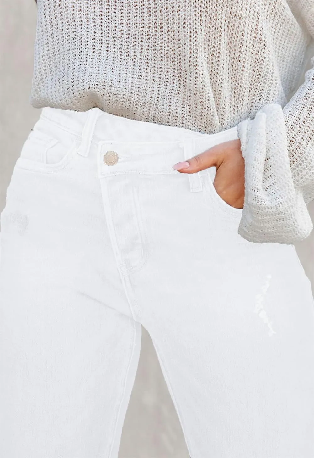 Womens Sexy Cargo Jeans Flap Pocket Stretchy High Waisted Straight Wide Leg Denim Pants