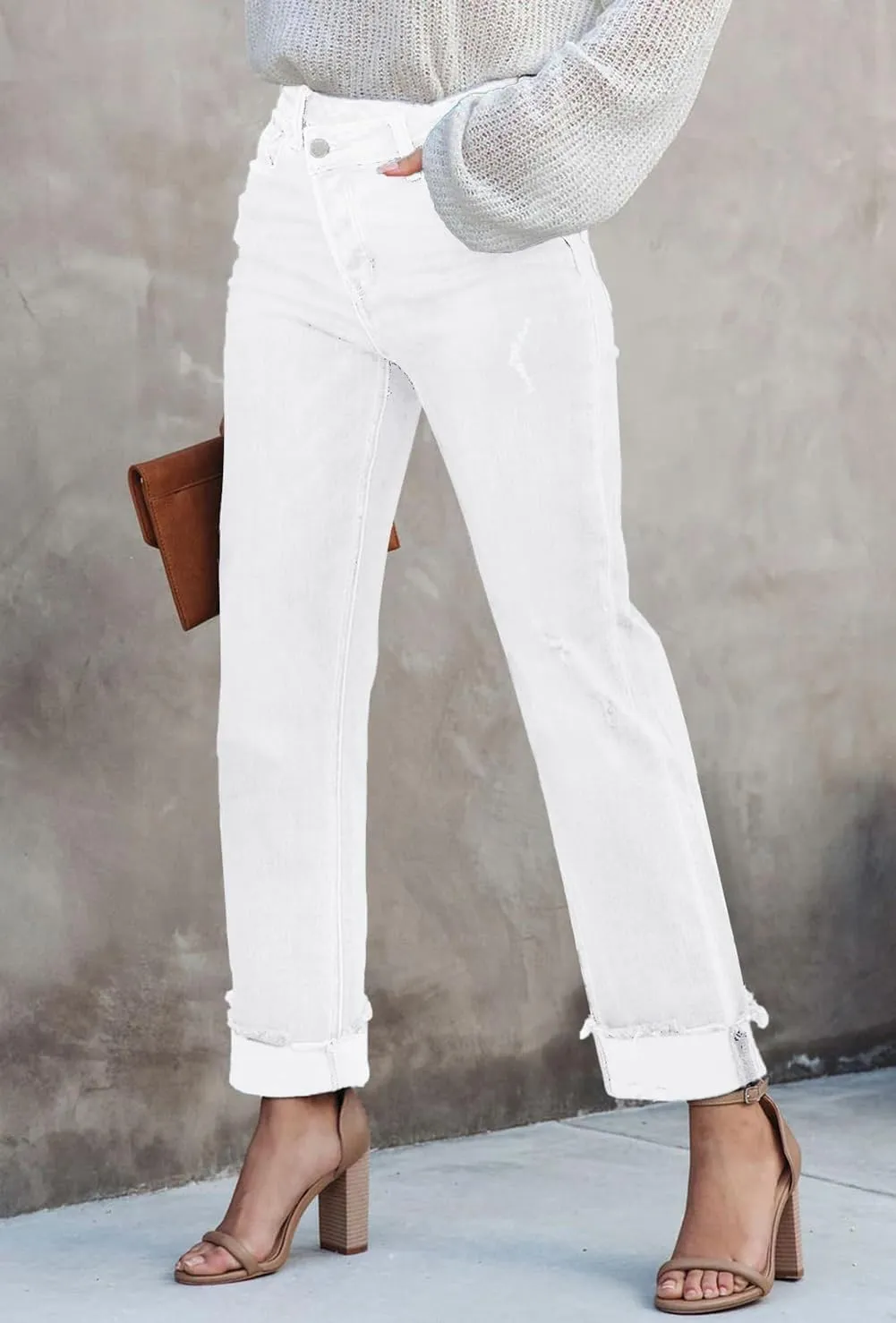 Womens Sexy Cargo Jeans Flap Pocket Stretchy High Waisted Straight Wide Leg Denim Pants