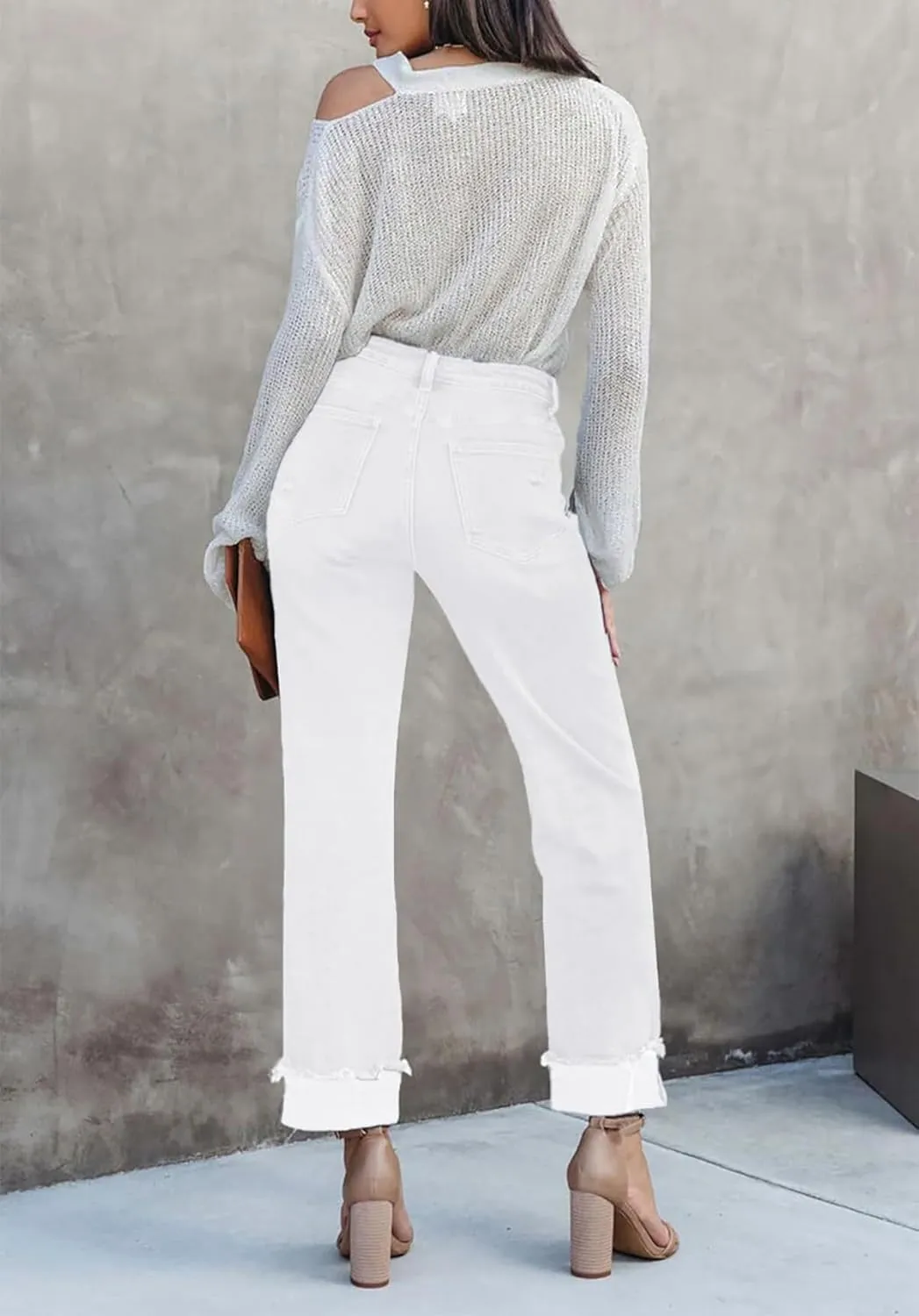 Womens Sexy Cargo Jeans Flap Pocket Stretchy High Waisted Straight Wide Leg Denim Pants