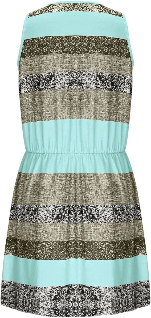 Women's Striped Short Sleeve Mini Dresses Comfy Tiered Swing Dress Empire Waist Drawstring Casual Sundress for Ladies