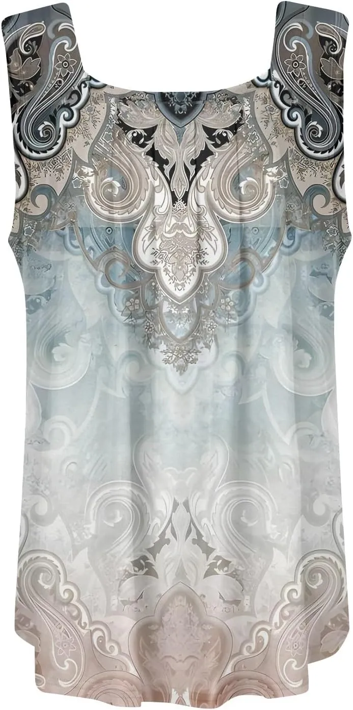 Womens Tank Tops Ruffled Square Neck Printed Shirts 2025 Summer Casual Loose Fit Sleeveless Cute Tanks Tee for Women