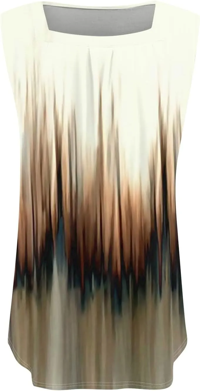 Womens Tank Tops Ruffled Square Neck Printed Shirts 2025 Summer Casual Loose Fit Sleeveless Cute Tanks Tee for Women