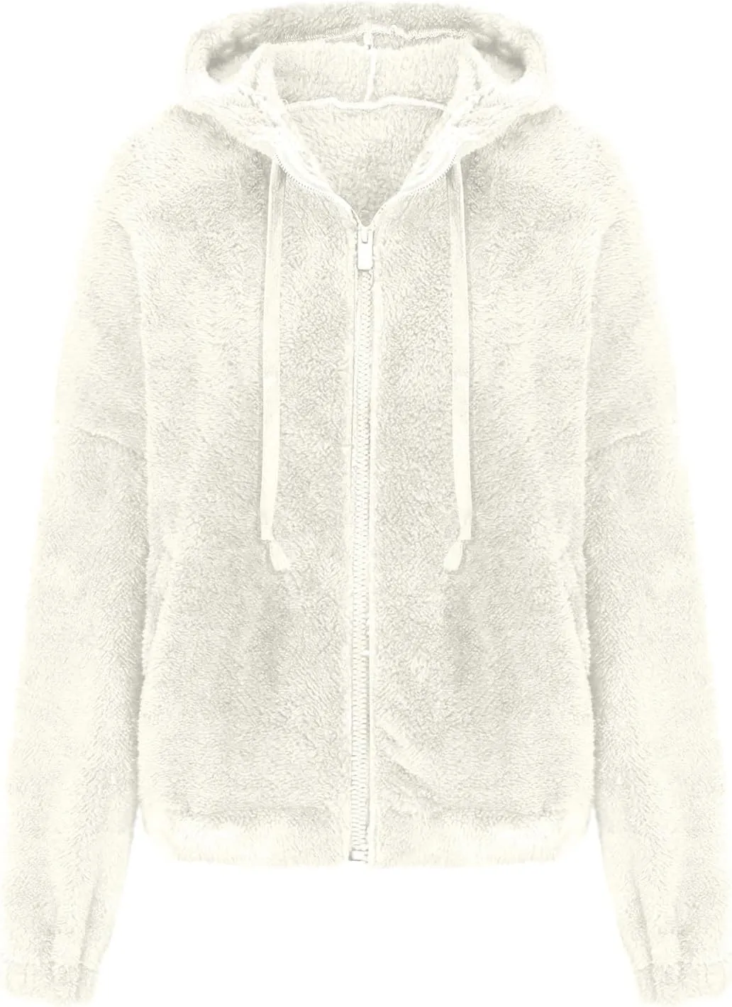 Womens Winter Fashion Sherpa Jacket Fleece Warm Drawstring Hoodie Outwear Zip Pockets Plush Sweatshirt Thick Fuzzy Coat