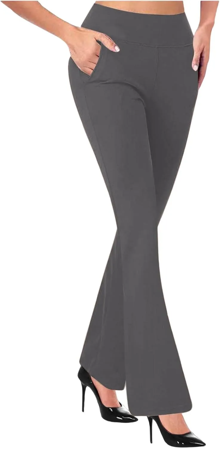 Womens Yoga Dress Pants Tretchy Pull On Straight Leg Business Casual Pants Dressy Slacks Dress Pants for Office Work