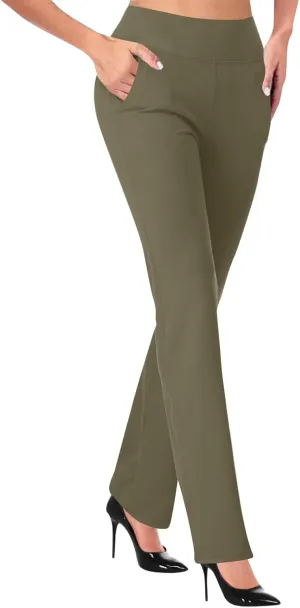 Womens Yoga Dress Pants Tretchy Pull On Straight Leg Business Casual Pants Dressy Slacks Dress Pants for Office Work
