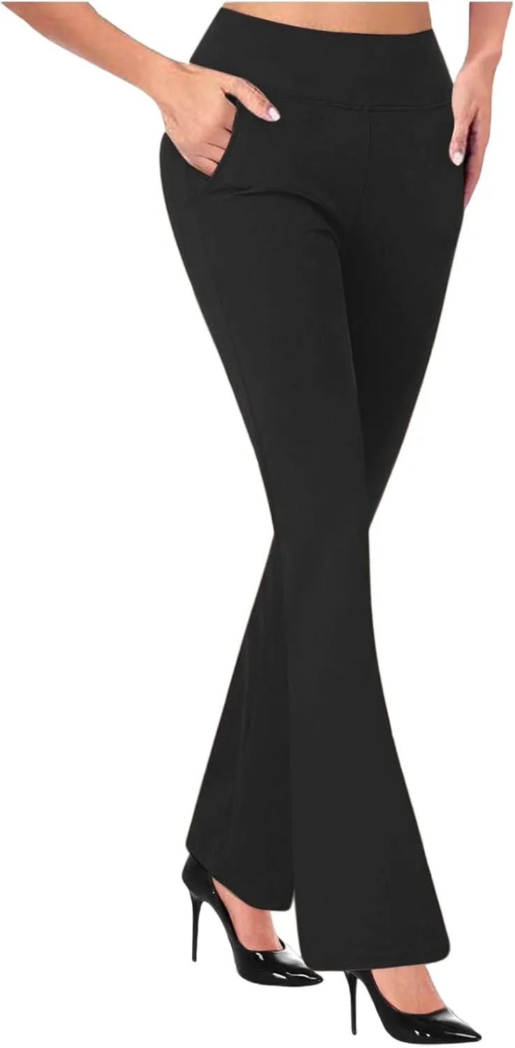 Womens Yoga Dress Pants Tretchy Pull On Straight Leg Business Casual Pants Dressy Slacks Dress Pants for Office Work