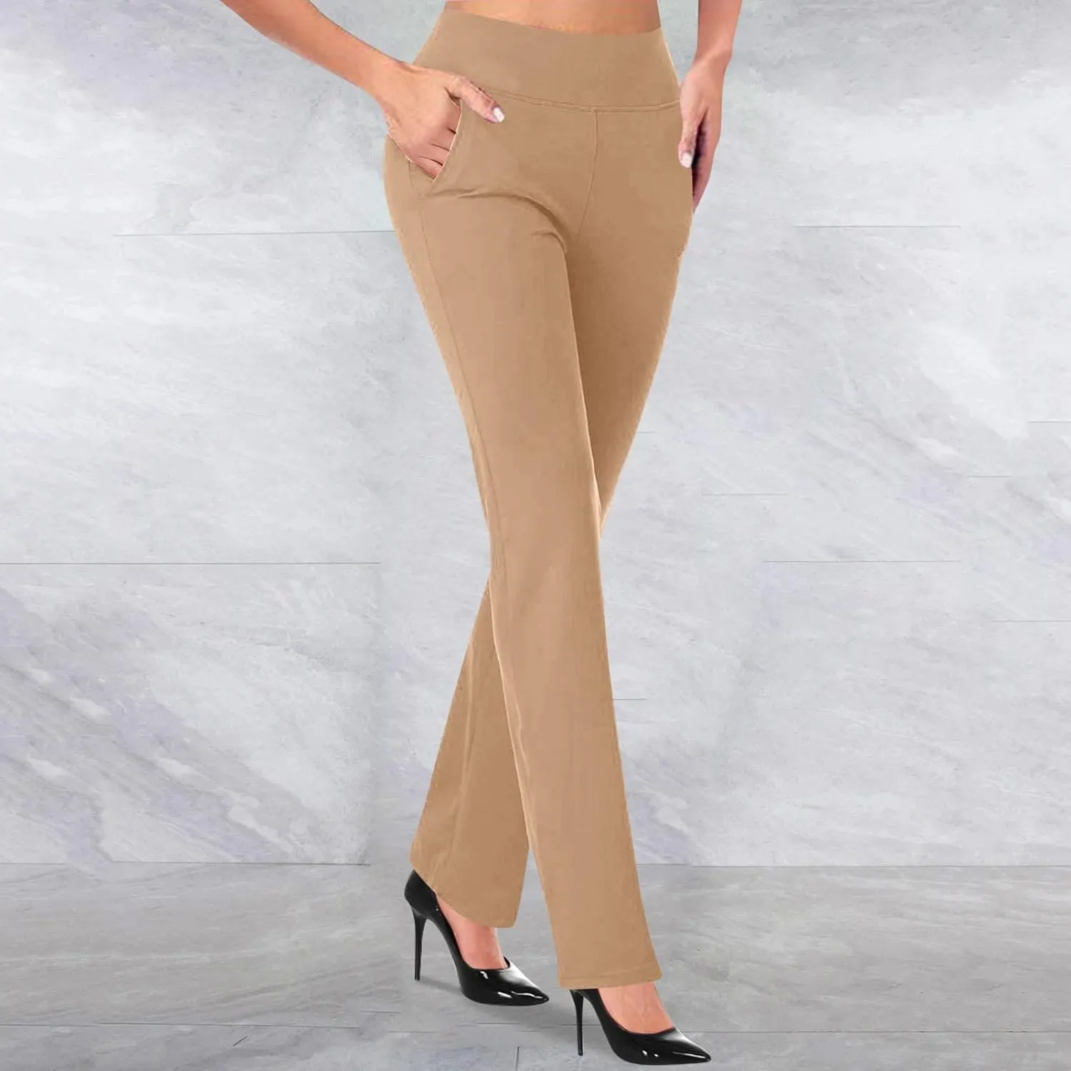 Womens Yoga Dress Pants Tretchy Pull On Straight Leg Business Casual Pants Dressy Slacks Dress Pants for Office Work