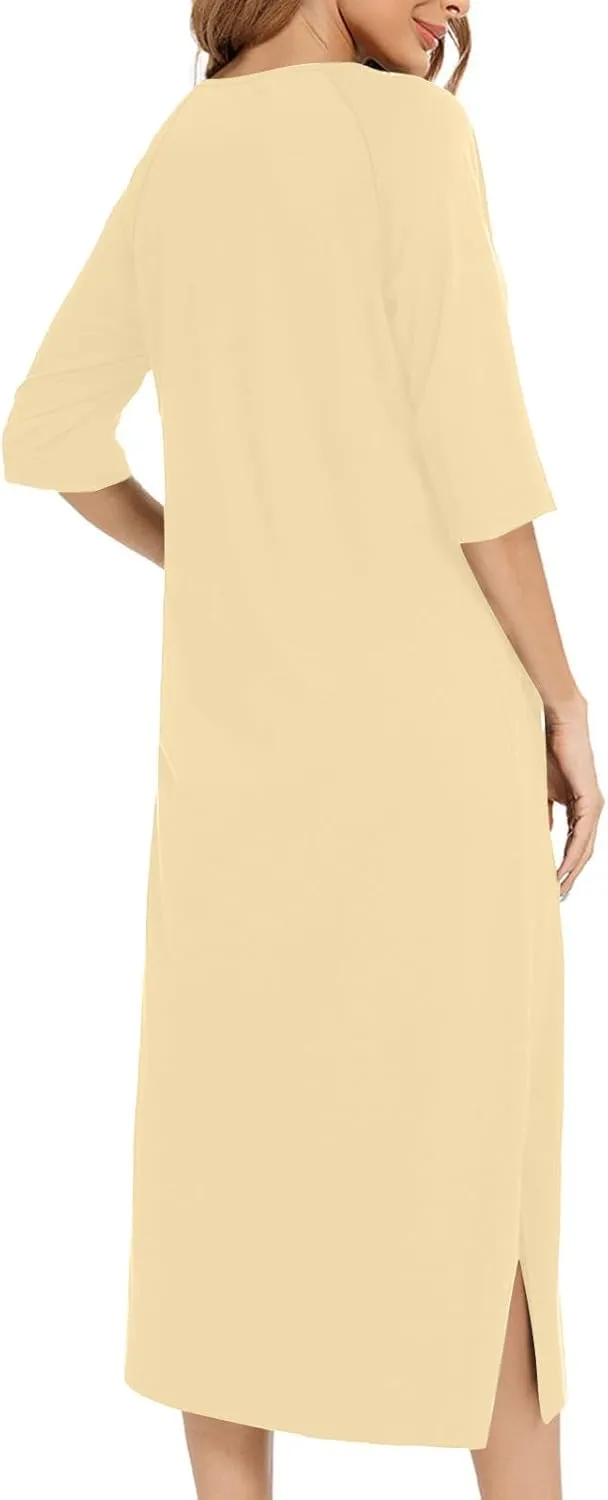 Xiaojmake Women's Zip Up Housecoat Zipper Front Robes Lightweight Short Sleeve Round Neck Loungewear Nightgowns with Pockets