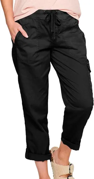 Yoga Dress Pants for Women Casual Work Business Pants Elastic Waist Plaid Pants Solid Color Travel Trousers