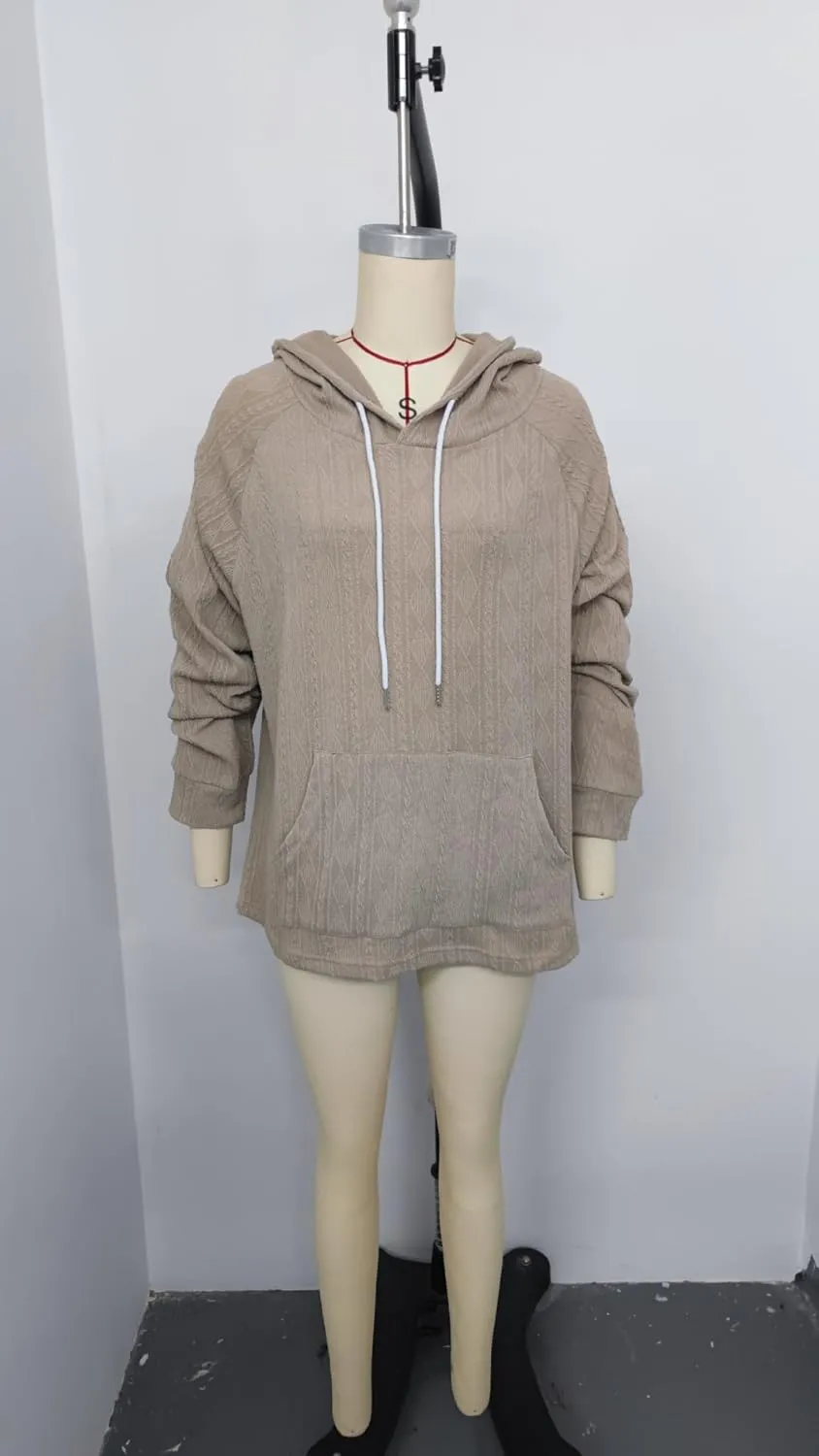 ZOCANIA Women's Hooded Knit Sweater Soft Comfy Loose Hoodies Lightweight Solid Drawstring Pullover with Kangaroo Pocket