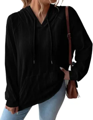 ZOCANIA Women's Hooded Knit Sweater Soft Comfy Loose Hoodies Lightweight Solid Drawstring Pullover with Kangaroo Pocket